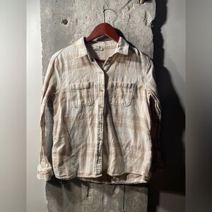 a.n.a Beige Plaid Shirt 100% Cotton
